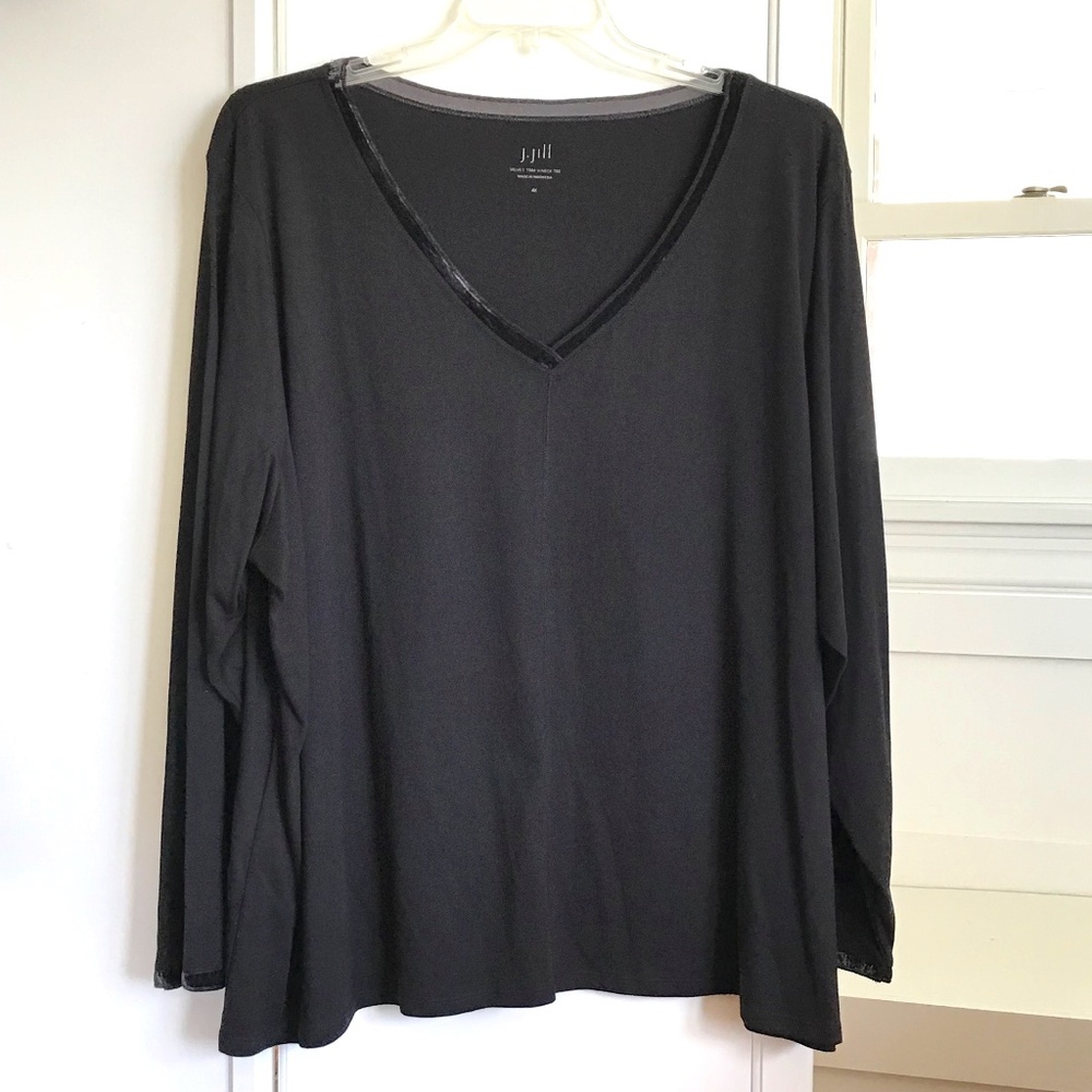 J. JILL Velvet Trim Cotton Tee Long Sleeve Black NWT Women’s Plus Size 4X